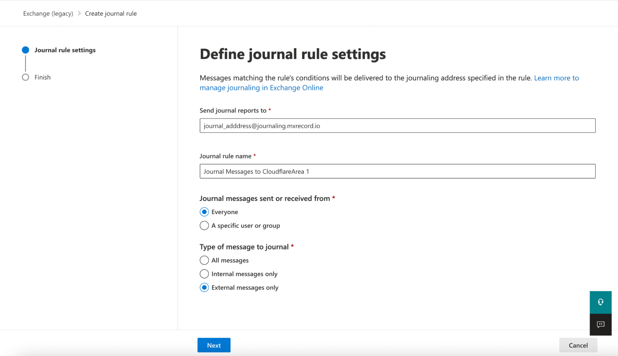 Configure the journal rule