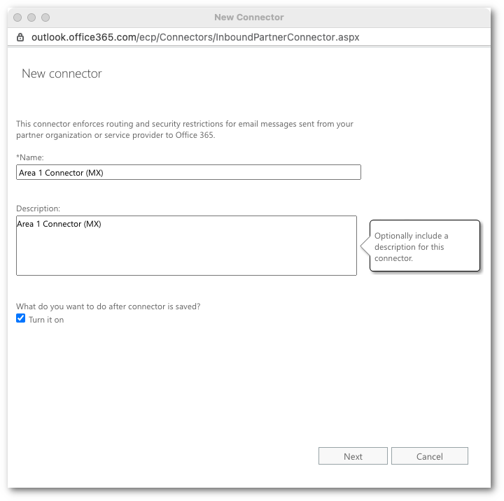 Provide name and description for the new connector
