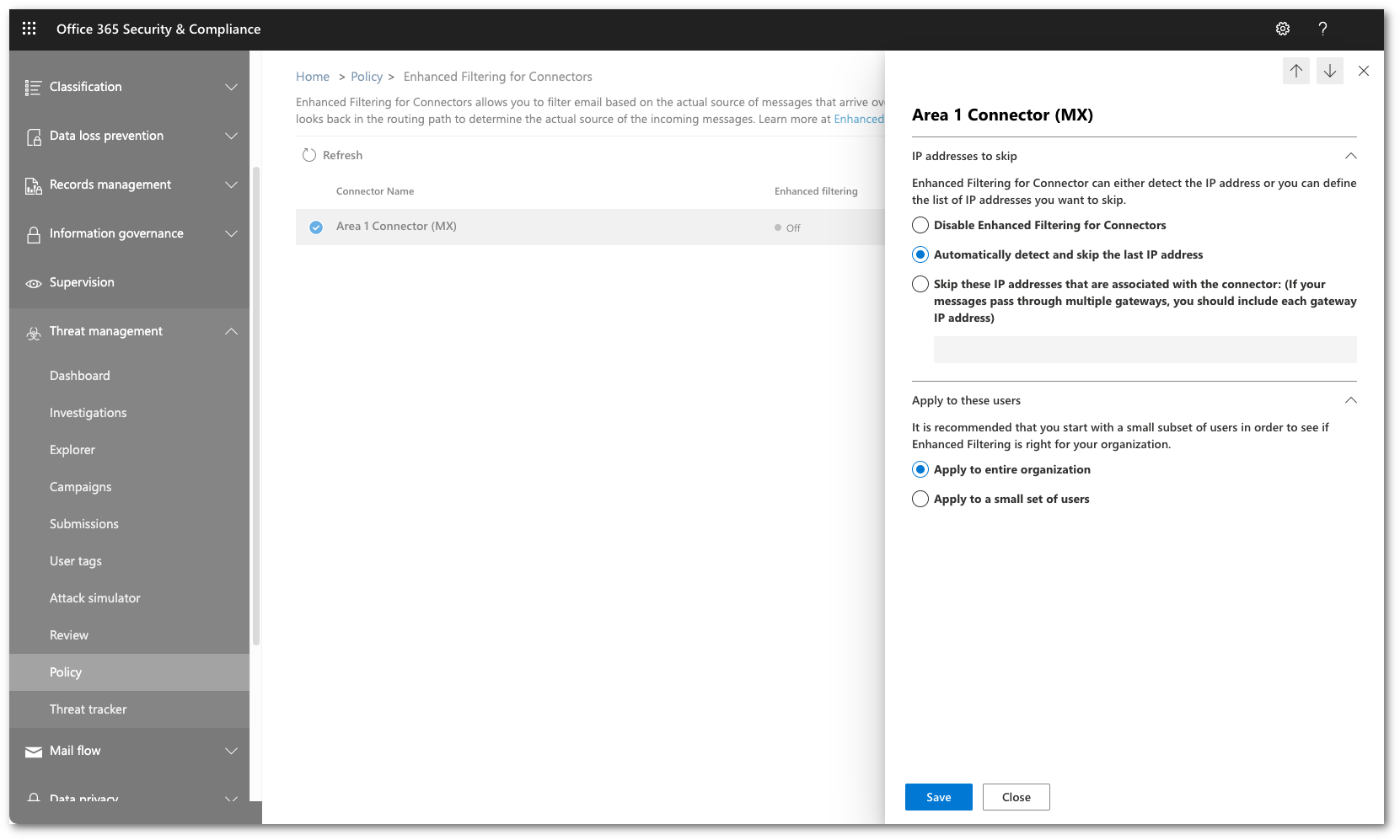 Select Automatically detect and skip the last IP address, and Apply to entire organization
